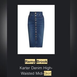 Ramy Brook Karter High-Waisted Denim Midi Midi Skirt. Size 27. Color is Medwa.